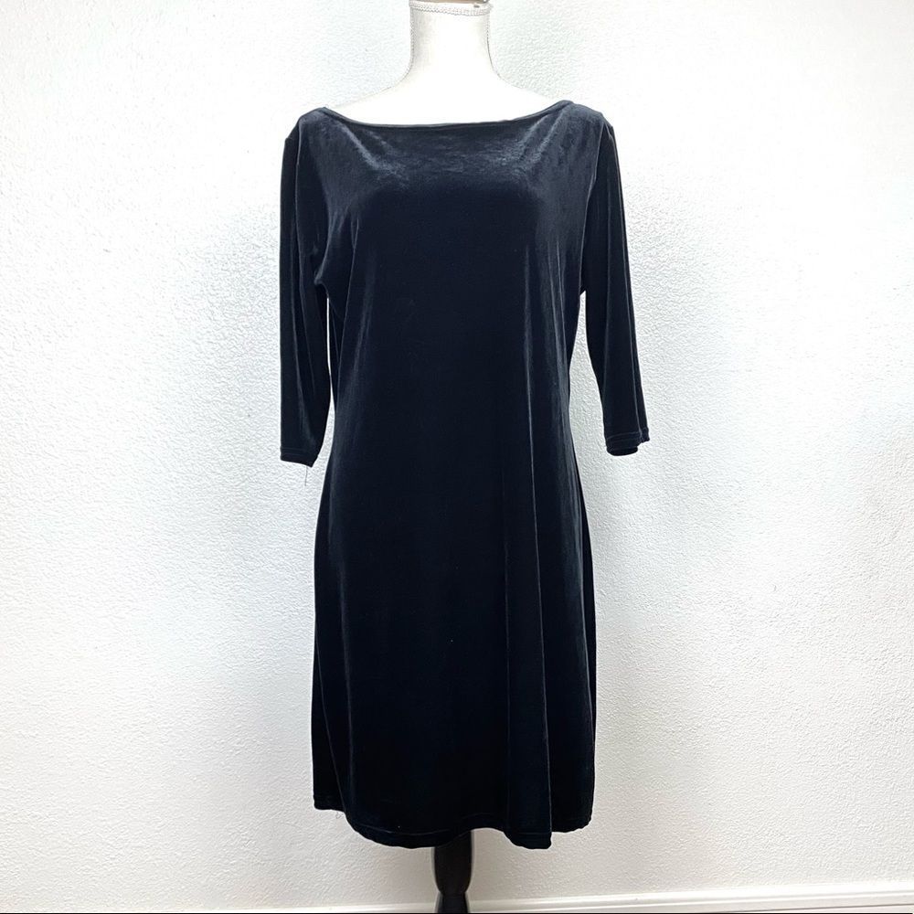Vintage Y2K Zenobia Velvet Black Blue Stretch‎ Dress Goth